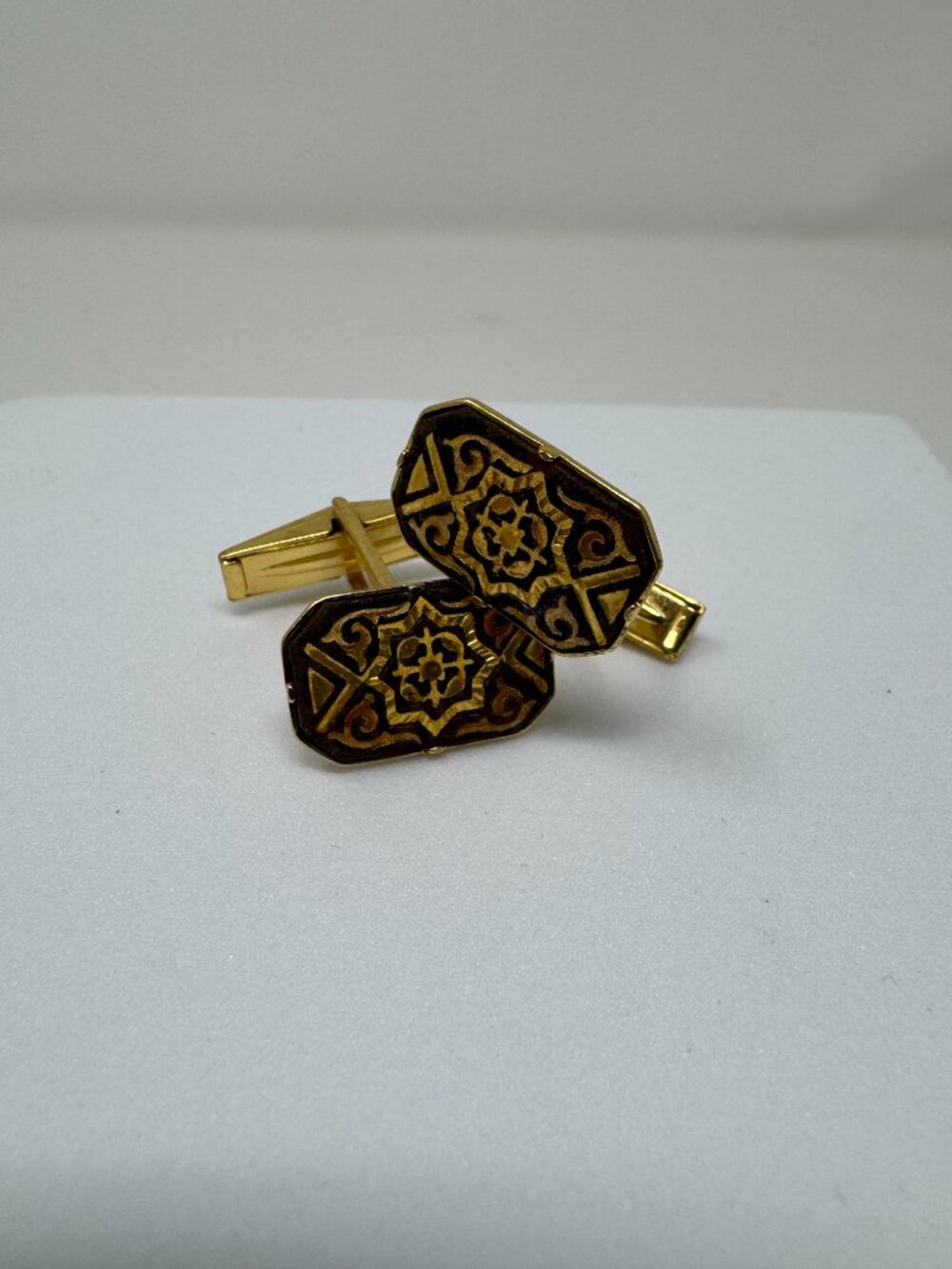 Vintage Toledo Damascene Black Gold Arabesque Cufflinks
